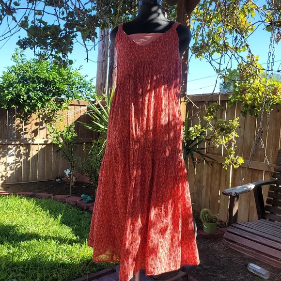 Anthropologie Joie Tea Rose Pink Tiered Ruffles Maxi Cotton Boho-Chic Dress Med - Picture 1 of 9